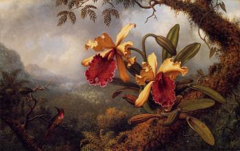 Martin Johnson Heade : Orchids and Hummingbird IV